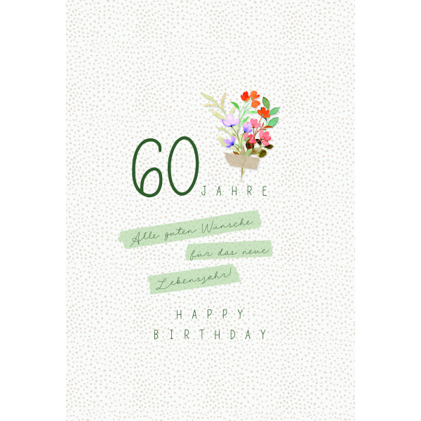 Zahlengeburtstag 60 Jahre Karte Blumen, Naturkarton