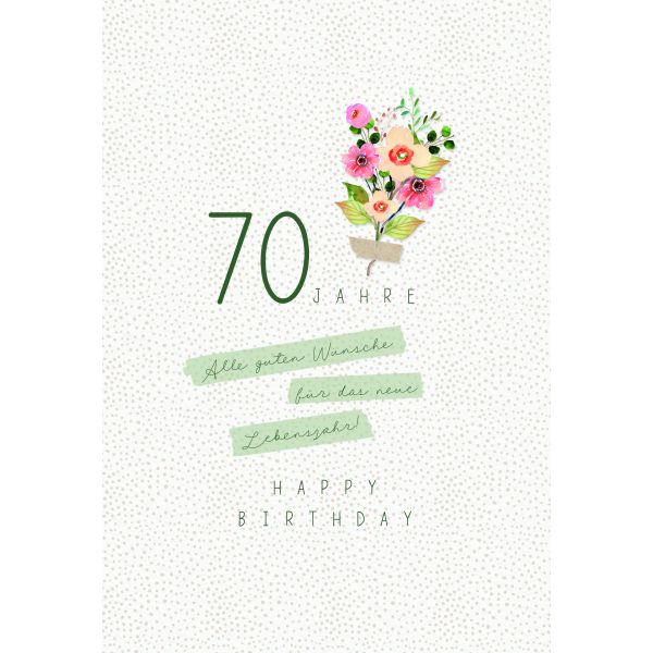 Zahlengeburtstag 70 Jahre Karte Blumen, Naturkarton