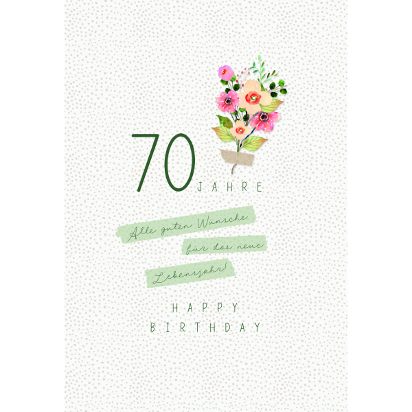 Zahlengeburtstag 70 Jahre Karte Blumen, Naturkarton