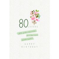 Zahlengeburtstag 80 Jahre Karte Blumen, Naturkarton