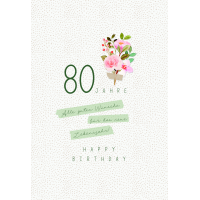 Zahlengeburtstag 80 Jahre Karte Blumen, Naturkarton