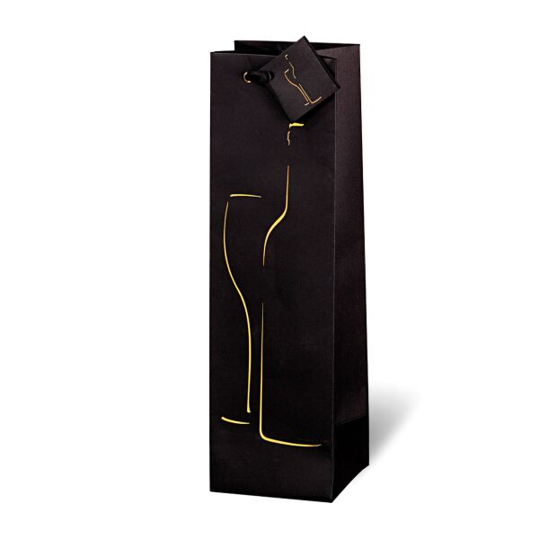 Tasche Flaschen-Format 36x10,5x10 cm Wein schwarz-gold Geschenktüte Weinflasche