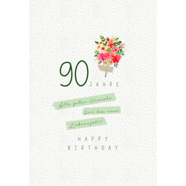 Zahlengeburtstag 90 Jahre Karte Blumen, Naturkarton