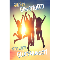 Prüfung Glückwunschkarten Menschen springen in...