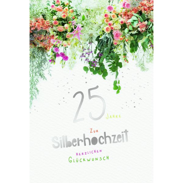 Silberhochzeit Glückwunschkarten Blumen und Blätter, Naturkarton, mit Silberfolie