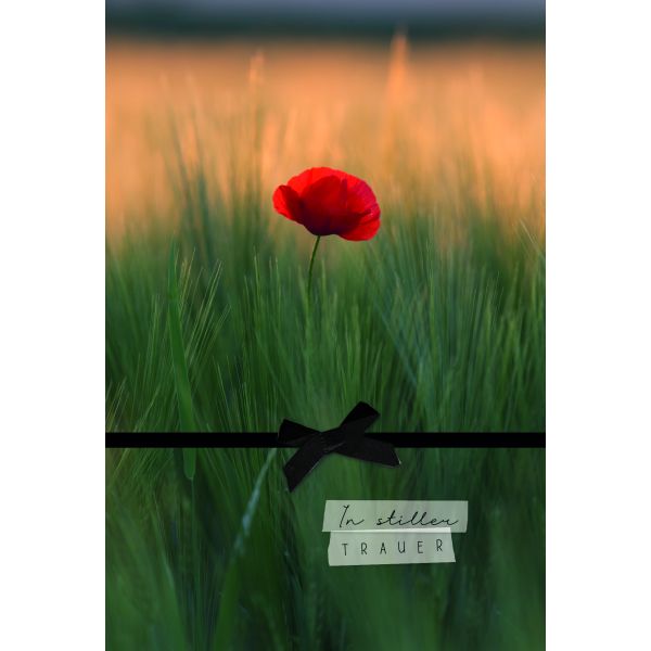 Beileid Kondolenz Trauerkarte Klatschmohn, mit schwarzer Schleife In stiller Trauer  mit Umschlag