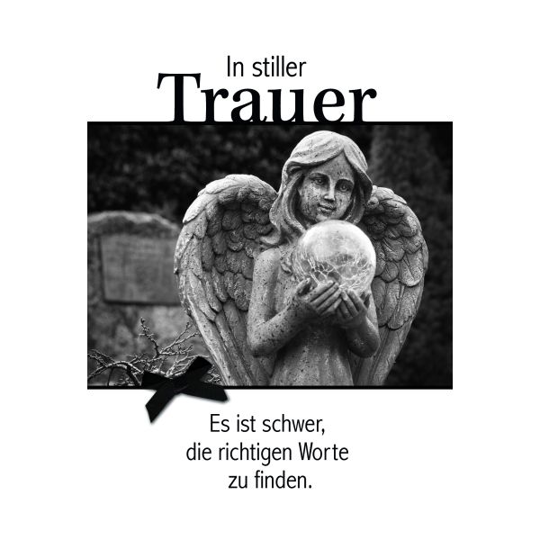 Beileid Kondolenz Trauerkarte Engel mit Kristallkugel, mit schwarzer Schleife In stiller Trauer  mit Umschlag