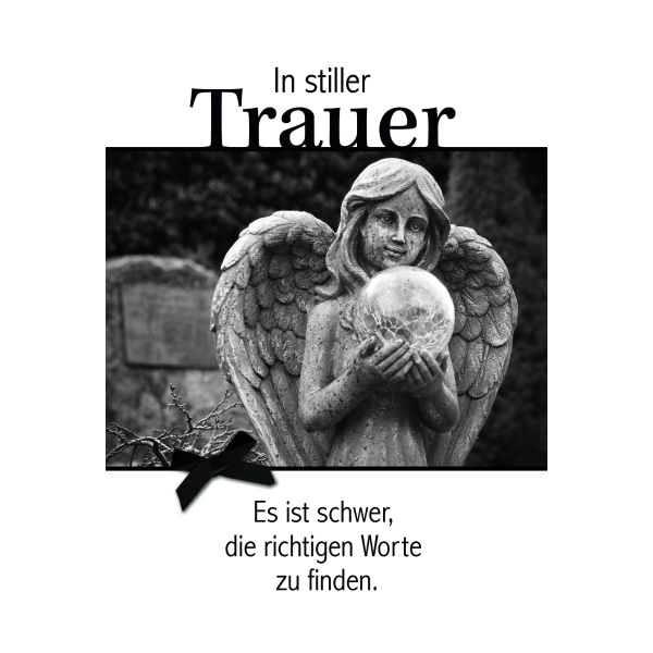 Beileid Kondolenz Trauerkarte Engel mit Kristallkugel, mit schwarzer Schleife In stiller Trauer  mit Umschlag