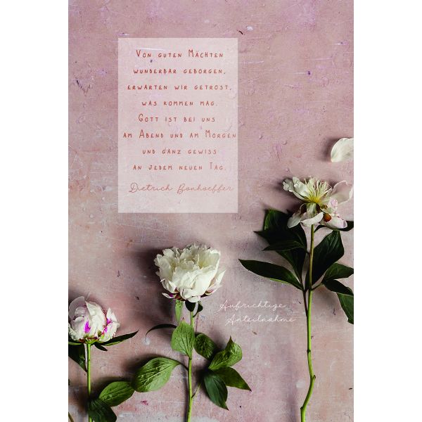 Beileid Kondolenz Trauerkarte Blumen, gestanzt, mit roségoldener Metallicfolie auf Pergamentumleger Aufrichtige Anteilnahme  mit Umschlag