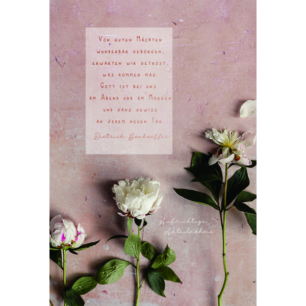 Beileid Kondolenz Trauerkarte Blumen, gestanzt, mit roségoldener Metallicfolie auf Pergamentumleger Aufrichtige Anteilnahme  mit Umschlag