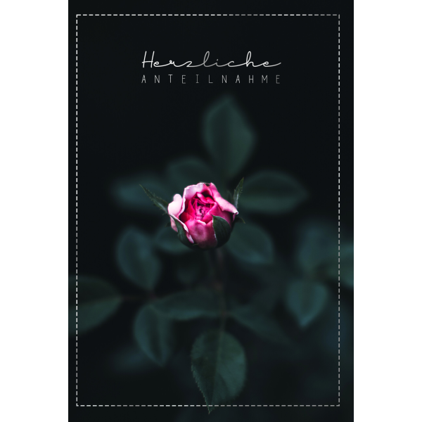 Beileid Kondolenz Trauerkarte Rose, mit Silberfolie Herzliche Anteilnahme  mit Umschlag
