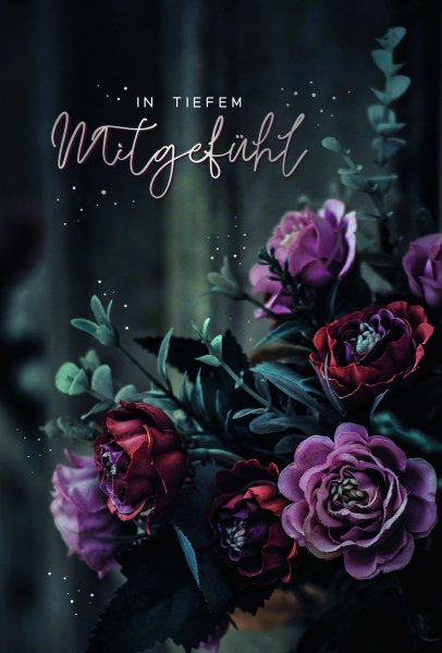 Trauer – Beileids-Kondolenzkarten im Format  11,5 x 17 cm - Blumenstrauß, mit Silberfolie