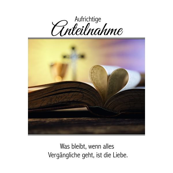 A Beileid Kondolenz Trauerkarte Aufgeschlagenes Buch Aufrichtige Anteilnahme  mit Umschlag