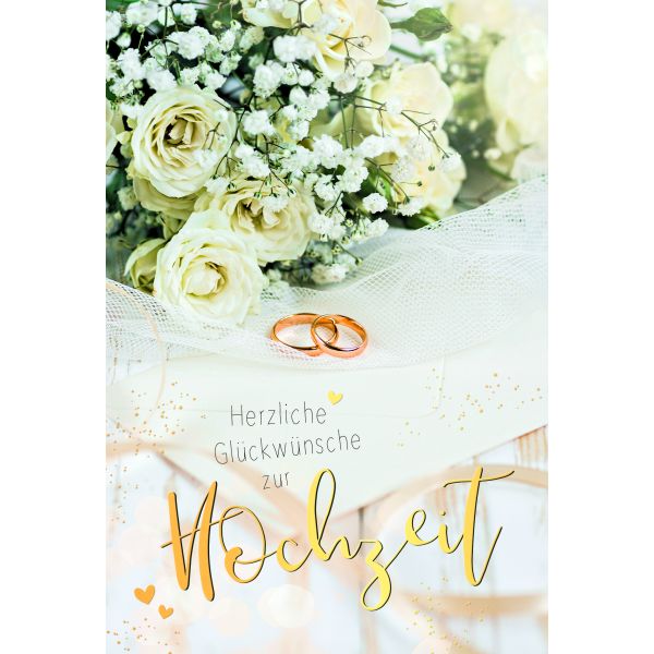 Hochzeit Glückwunschkarten Brautstrauß, Eheringe, mit Goldfolie