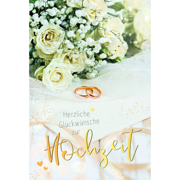 Hochzeit Glückwunschkarten Brautstrauß, Eheringe, mit Goldfolie