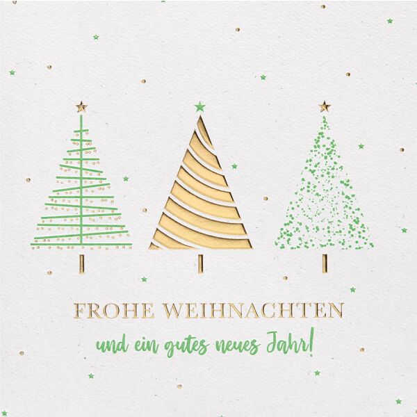 Weihnachten GOOD VIBES quadratische Glückwunschkarte mit Umschlag 3 Bäume