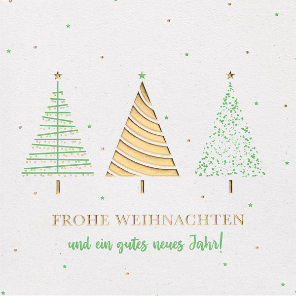 Weihnachten GOOD VIBES quadratische Glückwunschkarte mit Umschlag 3 Bäume