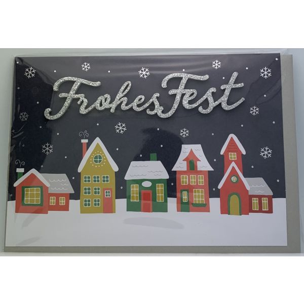 A Weihnachten Lettering Glückwunschkarte 16,6 x 11,6 cm mit Umschlag Frohes Fest Häuser