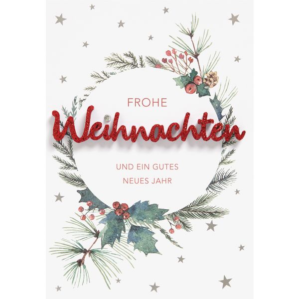 Weihnachten Lettering Glückwunschkarte 16,6 x 11,6 cm mit Umschlag Frohe Weihnachten Kranz