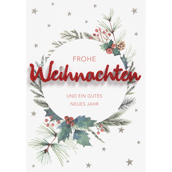 Weihnachten Lettering Glückwunschkarte 16,6 x 11,6 cm mit Umschlag Frohe Weihnachten Kranz