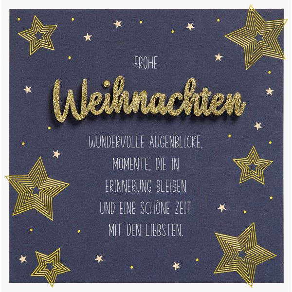 Weihnachten Lettering Glückwunschkarte 15 x 15 cm mit Umschlag Frohe Weihnachten Sterne