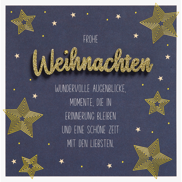 Weihnachten Lettering Glückwunschkarte 15 x 15 cm mit Umschlag Frohe Weihnachten Sterne