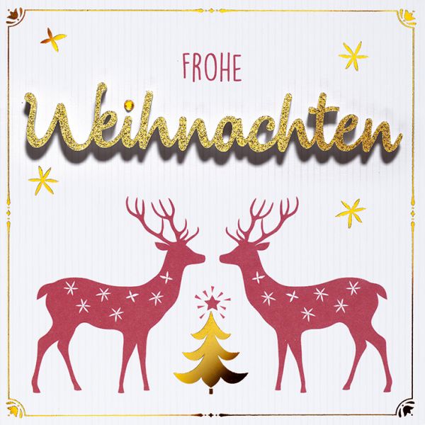 Weihnachten Lettering Glückwunschkarte 15 x 15 cm mit Umschlag Frohe Weihnachten 2 Hirsche