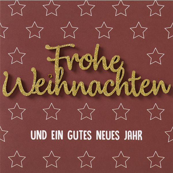 Weihnachten Lettering Glückwunschkarte 15 x 15 cm mit Umschlag Frohe Weihnachten und ein gutes neues Jahr