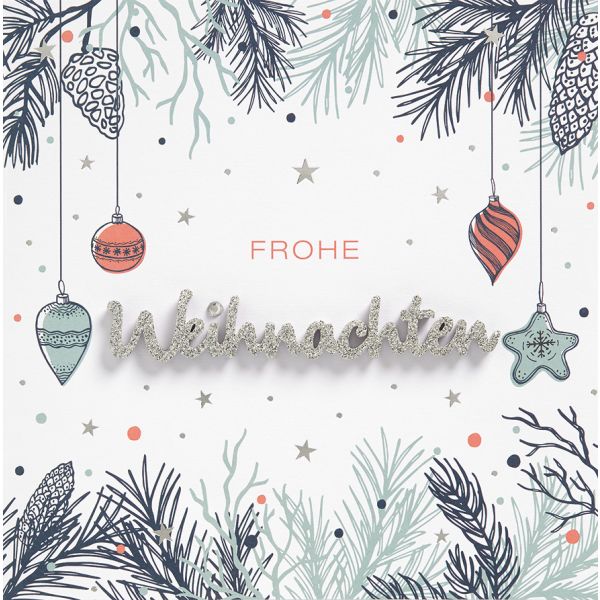Weihnachten Lettering Glückwunschkarte 15 x 15 cm mit Umschlag Frohe Weihnachten Dekoration
