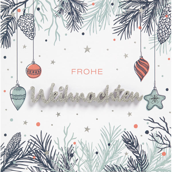 Weihnachten Lettering Glückwunschkarte 15 x 15 cm mit Umschlag Frohe Weihnachten Dekoration