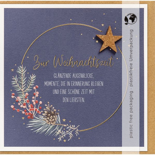 Weihnachten Moments Collection Unverpackte Glückwunschkarte mit Umschlag plastikfrei Stern Mistelzweig