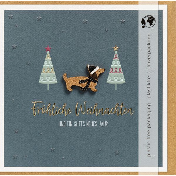 Weihnachten Moments Collection Unverpackte Glückwunschkarte 15 x 15 cm mit Umschlag Dackel Bäume