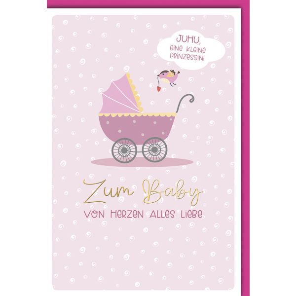 A Geburt Baby Freudiges Ereignis Karte mit Umschlag Kinderwagen Prinzessin