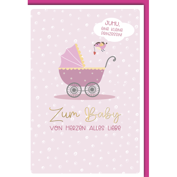 A Geburt Baby Freudiges Ereignis Karte mit Umschlag Kinderwagen Prinzessin