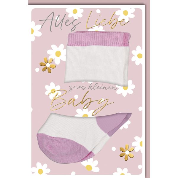 Geburt Baby Freudiges Ereignis Karte mit Umschlag Socken rosa