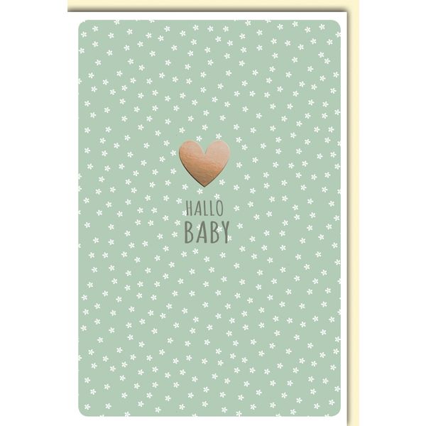 Geburt Baby Freudiges Ereignis Karte mit Umschlag Mini Blümchen Herz Hallo Baby