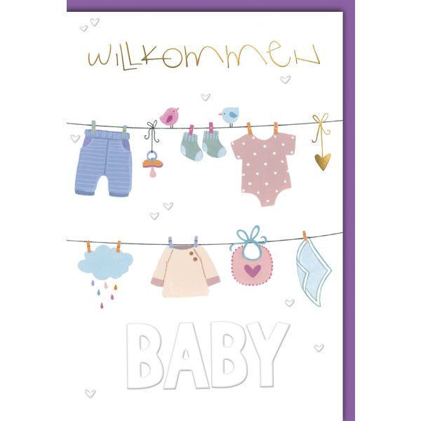 Geburt Baby Freudiges Ereignis Karte mit Umschlag Wäscheleine