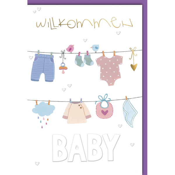 Geburt Baby Freudiges Ereignis Karte mit Umschlag Wäscheleine