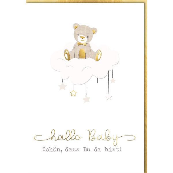 Geburt Baby Freudiges Ereignis A4 Glückwunschkarte Teddy auf Wolke