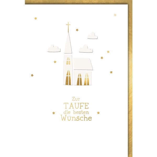 A Taufe Glückwunschkarte Kirche weiß gold