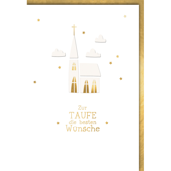 A Taufe Glückwunschkarte Kirche weiß gold
