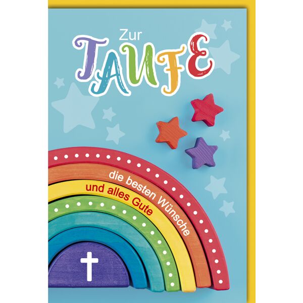 Taufe Glückwunschkarte mit Umschlag Holzregenbogen Zur Taufe alles Gute