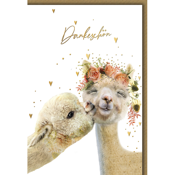 Danke Grußkarte mit Briefumschlag küssende Alpakas Dankeschön