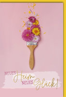 Einzug – Umzug - Glückwunschkarte im Format 11,5 x 17 cm - Pinsel mit Blumen