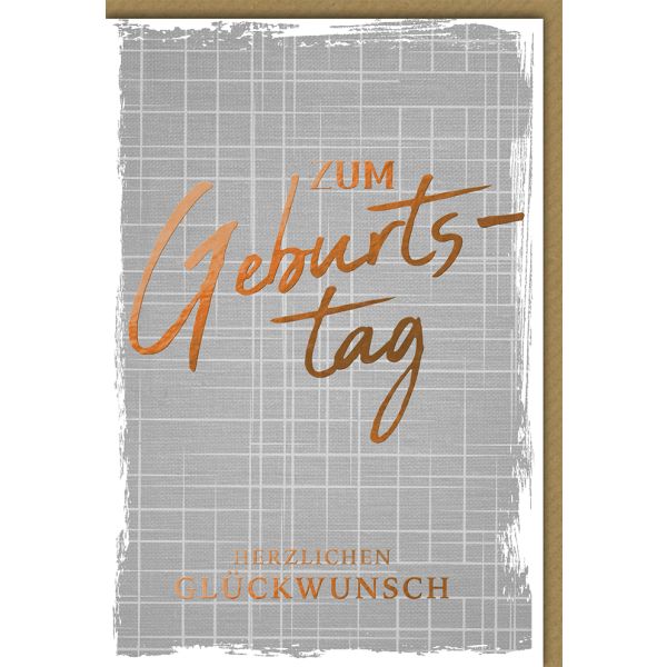 Geburtstag Glückwunschkarte geschwungene, kupferne Schrift