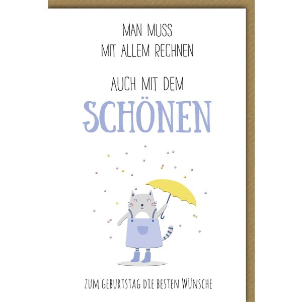 Geburtstag Glückwunschkarte Katze mit Regenschirm
