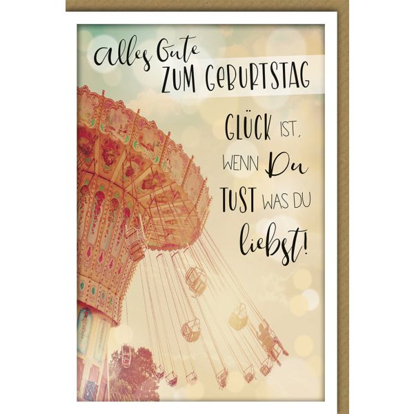 Geburtstag Glückwunschkarte Kettenkarussell mit Schrift
