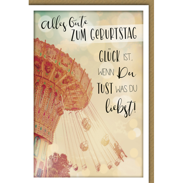 Geburtstag Glückwunschkarte Kettenkarussell mit Schrift
