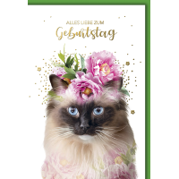 Geburtstag Glückwunschkarte Katze mit Blumen