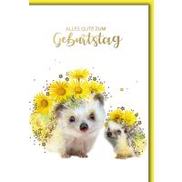 Geburtstag Glückwunschkarte Igel mit Blumen